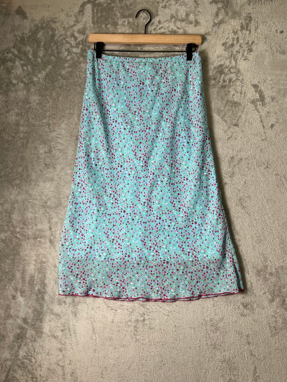 Vintage Y2K Aqua Blue Ditsy Floral Skirt Cottagecore Fairycore Coquette Dainty M